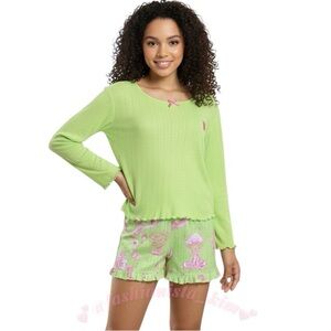 Wicked girls pajamas Katie Kime 2pc Long Sleeve Top& Pointelle Pajama Set Green